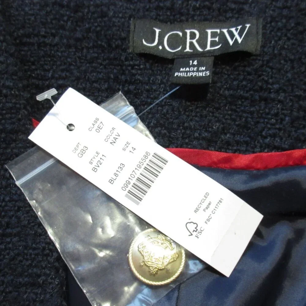 NWT J.Crew V-neck Lady Jacket in Navy Blue Maritime Tweed Crop 14